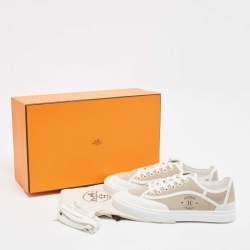 Hermès Beige/White Suede and Leather Get Sneakers Size 40.5