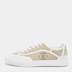 Hermès Beige/White Suede and Leather Get Sneakers Size 40.5