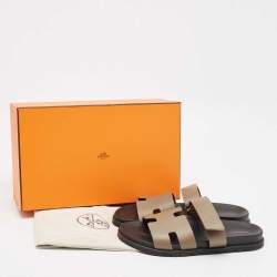 Hermes Brown Leather Chypre Sandals Size 43.5