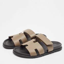 Hermes Brown Leather Chypre Sandals Size 43.5