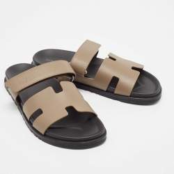 Hermes Brown Leather Chypre Sandals Size 43.5