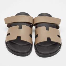 Hermes Brown Leather Chypre Sandals Size 43.5