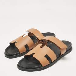 Hermes Brown Leather Chypre Flat Sandals Size 45