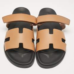 Hermes Brown Leather Chypre Flat Sandals Size 45