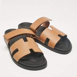 Hermes Brown Leather Chypre Flat Sandals Size 45