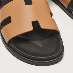 Hermes Brown Leather Chypre Flat Sandals Size 45