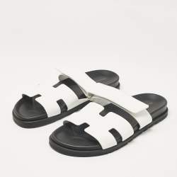 Hermes White Leather Chypre Sandals Size 43