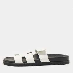 Hermes White Leather Chypre Sandals Size 43