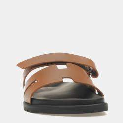 Hermes Naturel Black Smooth Calfskin Leather Chypre Sandal 41