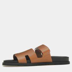 Hermes Naturel Black Smooth Calfskin Leather Chypre Sandal 41