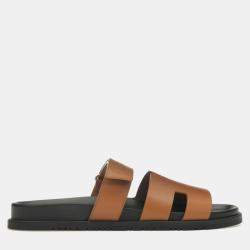 Hermes Naturel Black Smooth Calfskin Leather Chypre Sandals 43