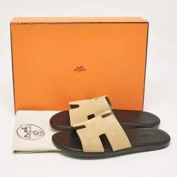 Pre Owned Hermès Beige Suede Izmir Flat Sandals Size 42.5