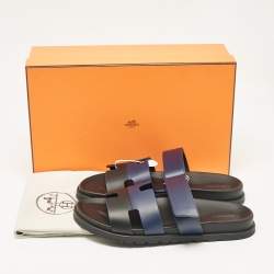 Hermès Navy Blue/Black Leather Chypre Sandals Size 42