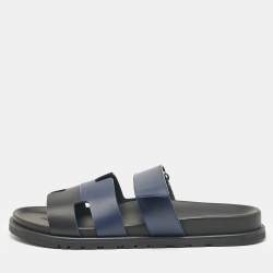 Hermès Navy Blue/Black Leather Chypre Sandals Size 42