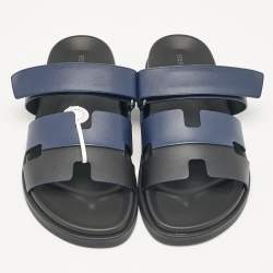 Hermès Navy Blue/Black Leather Chypre Sandals Size 42