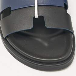 Hermès Navy Blue/Black Leather Chypre Sandals Size 42