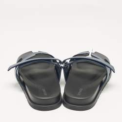 Hermès Navy Blue/Black Leather Chypre Sandals Size 42