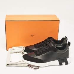 Hermes Black Leather and Suede Bouncing Sneakers Size 43