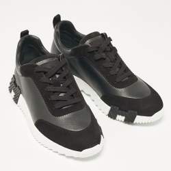 Hermes Black Leather and Suede Bouncing Sneakers Size 43