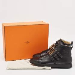 Hermes Black Leather Studded Lennox Sneakers Size 44.5