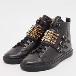 Hermes Black Leather Studded Lennox Sneakers Size 44.5