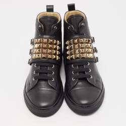Hermes Black Leather Studded Lennox Sneakers Size 44.5