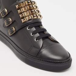 Hermes Black Leather Studded Lennox Sneakers Size 44.5
