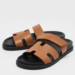 Hermès Brown Leather Chypre Sandals Size 39