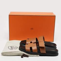 Hermès Brown Leather Chypre Sandals Size 39