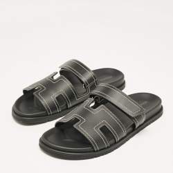 Pre Owned Hermes Black Leather Chypre Sandals Size 46