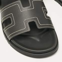 Pre Owned Hermes Black Leather Chypre Sandals Size 46