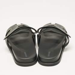 Pre Owned Hermes Black Leather Chypre Sandals Size 46