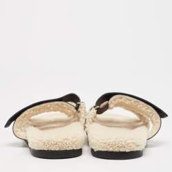 Hermes Black Leather and Shearling Fur Lined Chypre Sandals Size 45.5