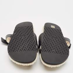 Hermes Black Leather and Shearling Fur Lined Chypre Sandals Size 45.5