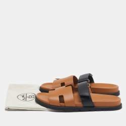 Hermes Black/Brown Leather Chypre Sandals Size 44