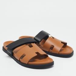 Hermes Black/Brown Leather Chypre Sandals Size 44