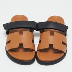 Hermes Black/Brown Leather Chypre Sandals Size 44