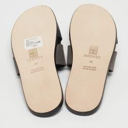 Hermes Black/Green Canvas and Leather Izmir Slide Sandals Size 44