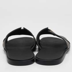 Hermes Black/Green Canvas and Leather Izmir Slide Sandals Size 44