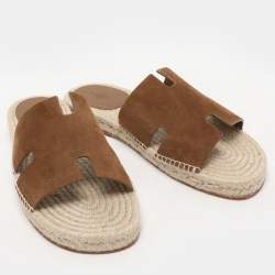 Hermes Brown Suede Antigua Espadrille Flats Size 43