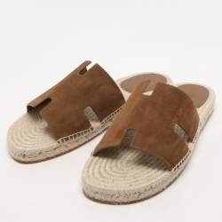 Hermes Brown Suede Antigua Espadrille Flats Size 43