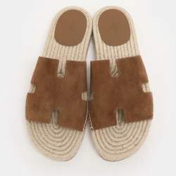 Hermes Brown Suede Antigua Espadrille Flats Size 43