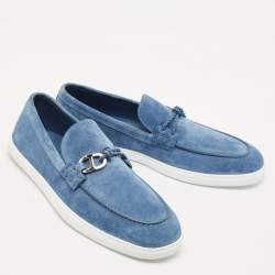 Hermes Blue Suede Ignacio Slip On Sneakers Size 44.5