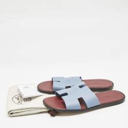 Hermes Blue Leather Izmir Flat Sandals Size 44.5