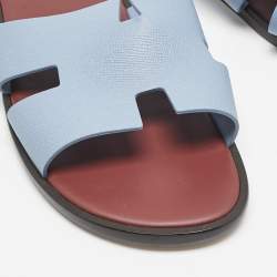 Hermes Blue Leather Izmir Flat Sandals Size 44.5