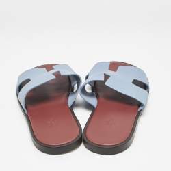 Hermes Blue Leather Izmir Flat Sandals Size 44.5
