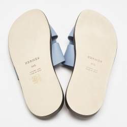 Hermes Blue Leather Izmir Flat Sandals Size 44.5