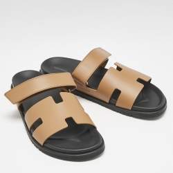 Hermes Brown Leather Chypre Sandals Size 47
