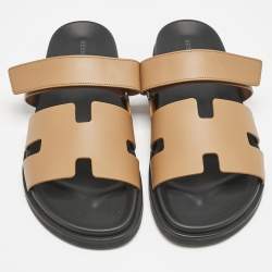 Hermes Brown Leather Chypre Sandals Size 47