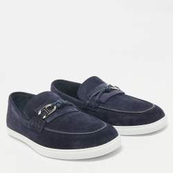 Hermès Navy Blue Suede Ignacio Loafers Size 42.5